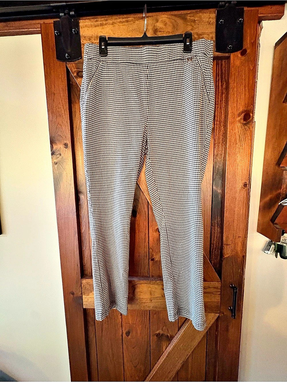 Rafaella Houndstooth Stretch Pull-On Ankle Pant Pants Black & Cream Size 14